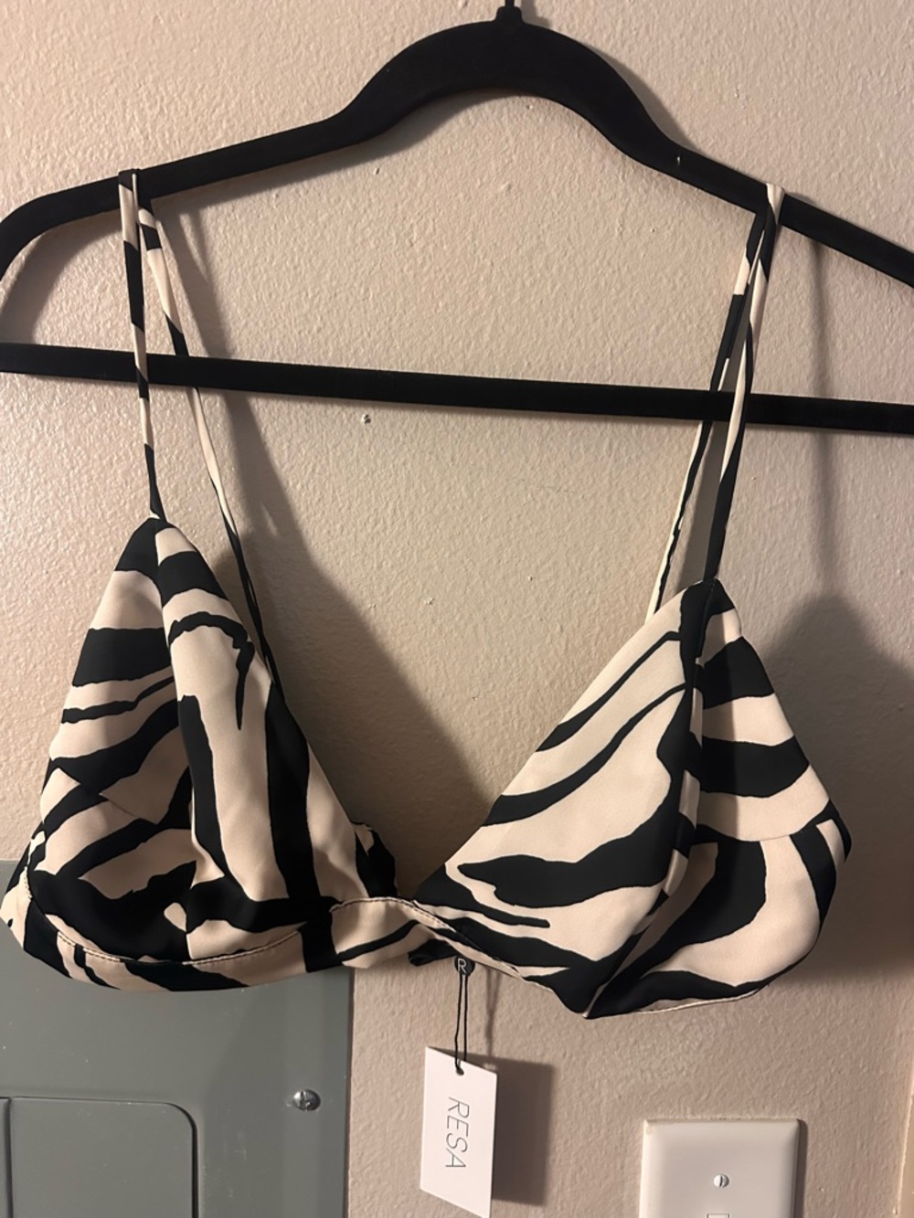 RESA Monochrome Zebra Triangle Bralette in Black & Cream